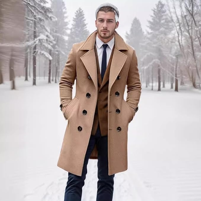 Men's Woolen Coat Double Breasted Long - Image 2